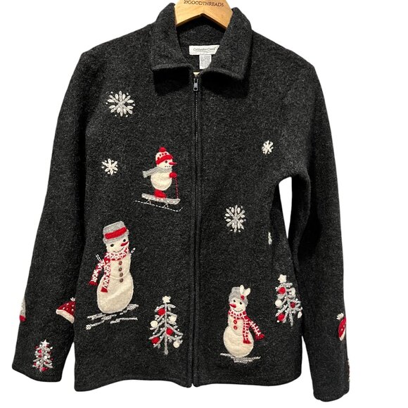 Coldwater Creek Snowman Zip Sweater Jacket, Wool, Charcoal, S - Picture 9 of 9